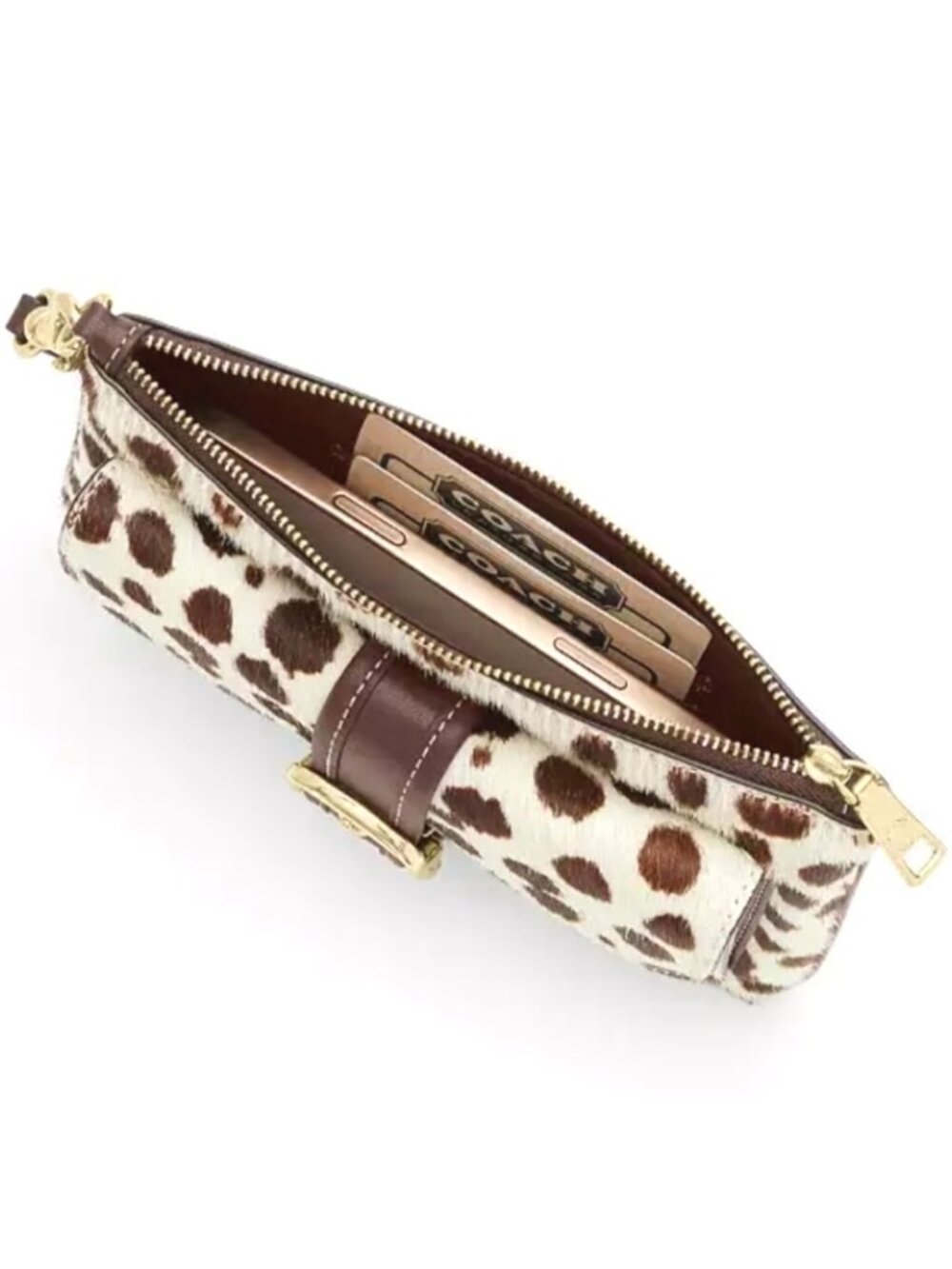 Coach Ashton Haircalf Spotted Animal Print Wristlet in Dark Brown/Chalk, NWT - Picture 2 of 6
